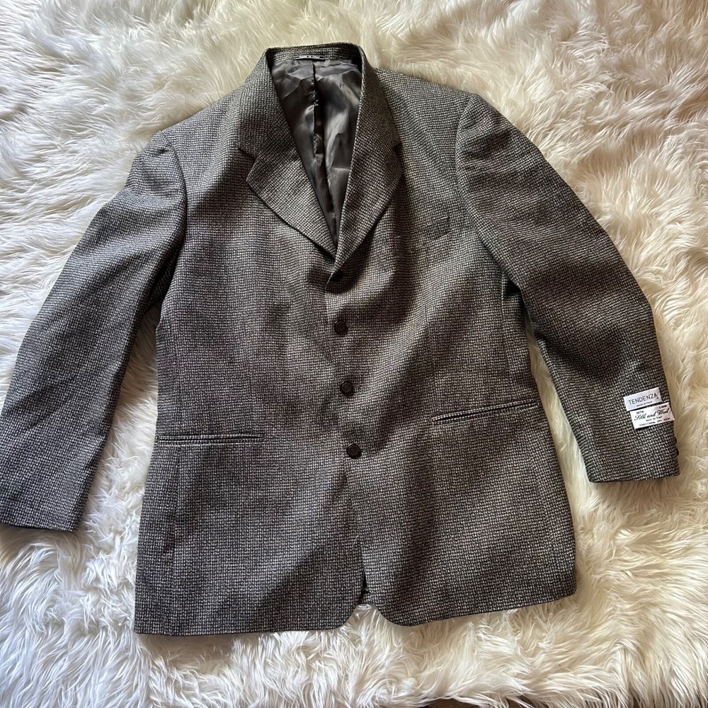 Gianni Manzoni Tendenza Silk Wool Blend 42  Brown Windowpane Plaid Blazer Jacket